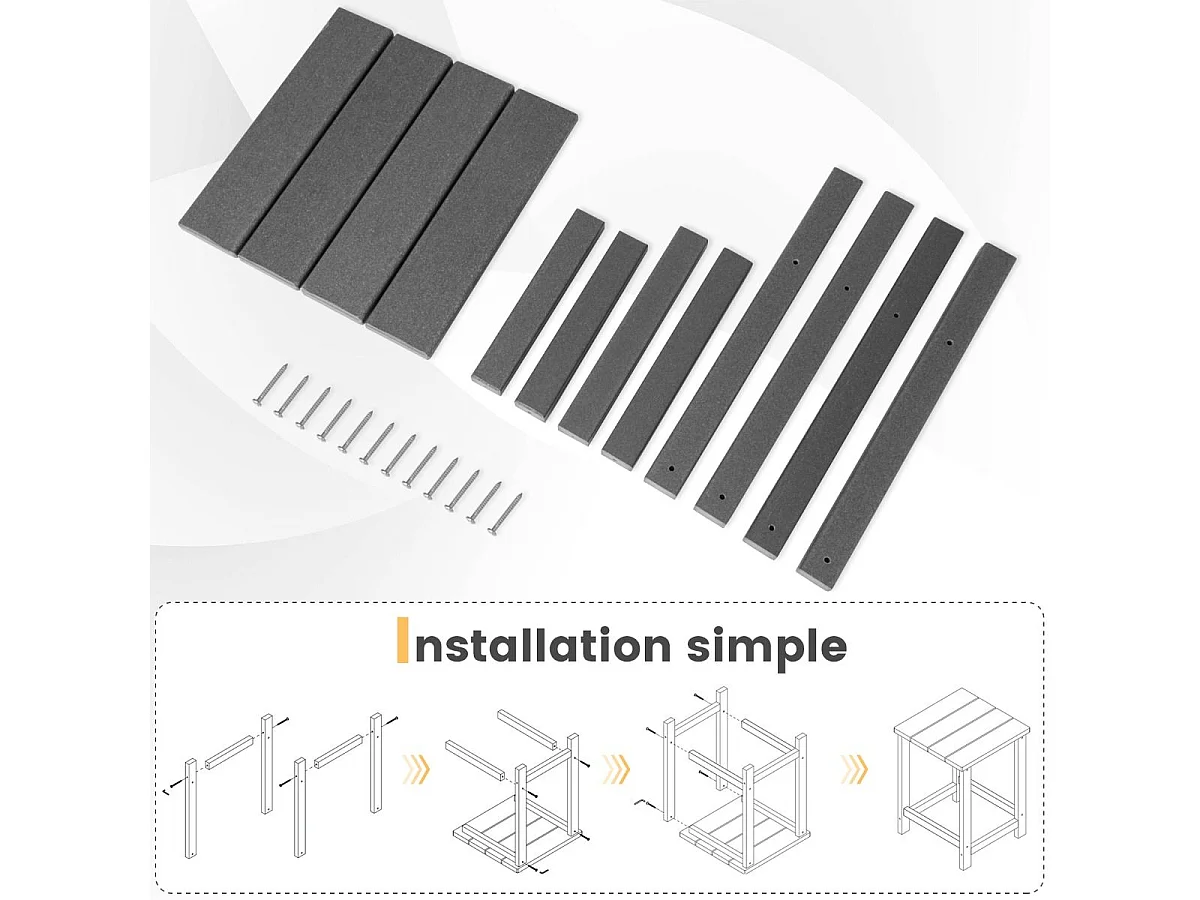 Table d’appoint extérieure en hdpe résistante aux intempéries, 36 x 36 x 47 cm, gris