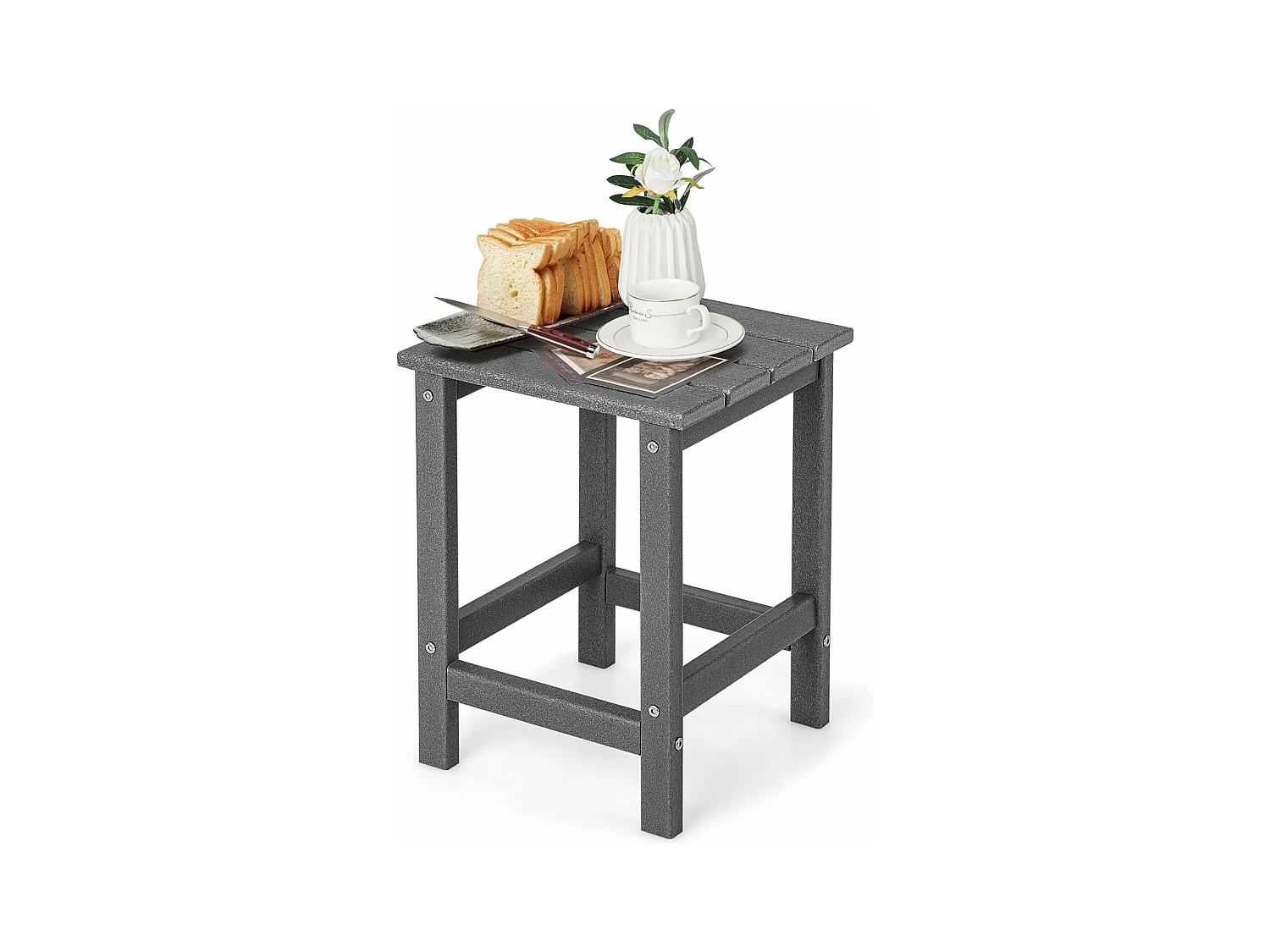 Table d’appoint extérieure en hdpe résistante aux intempéries, 36 x 36 x 47 cm, gris