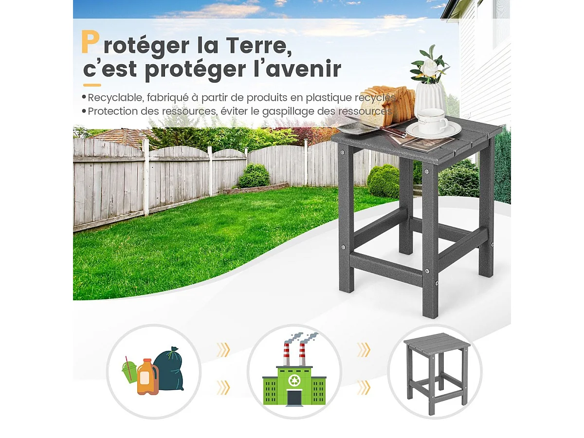 Table d’appoint extérieure en hdpe résistante aux intempéries, 36 x 36 x 47 cm, gris