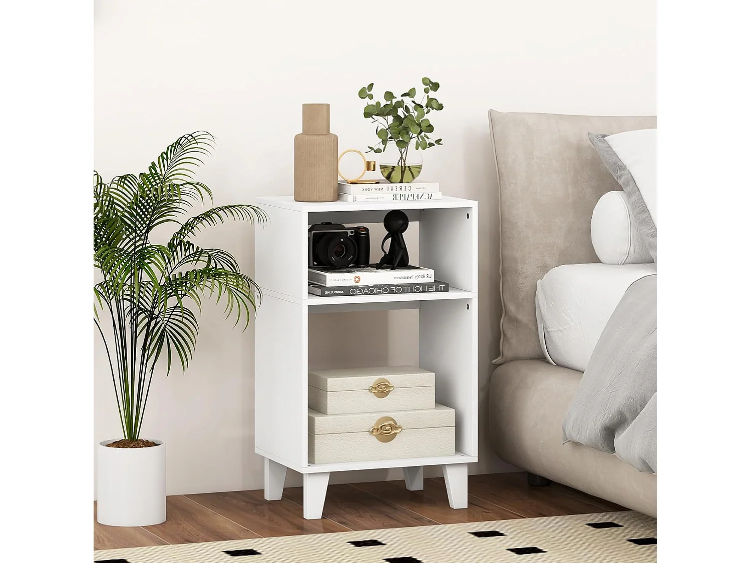 Table d'appoint 3 étagères, bout de canapé 4 pieds surélevés,39,5 x 29,5 x 65 cm