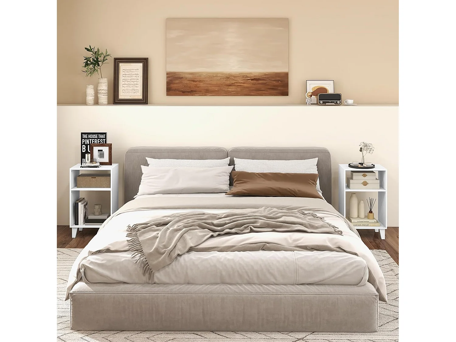 Table d'appoint 3 étagères, bout de canapé 4 pieds surélevés,39,5 x 29,5 x 65 cm