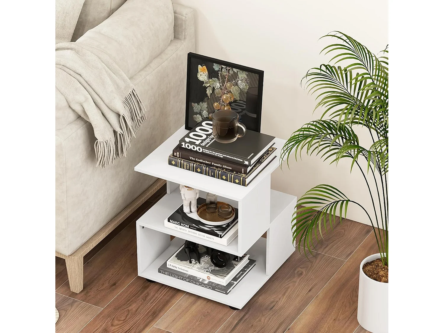 Table d'appoint 3 étagères,avec 4 coussinet antidérapants, 39,5 x 39,5 x 45 cm