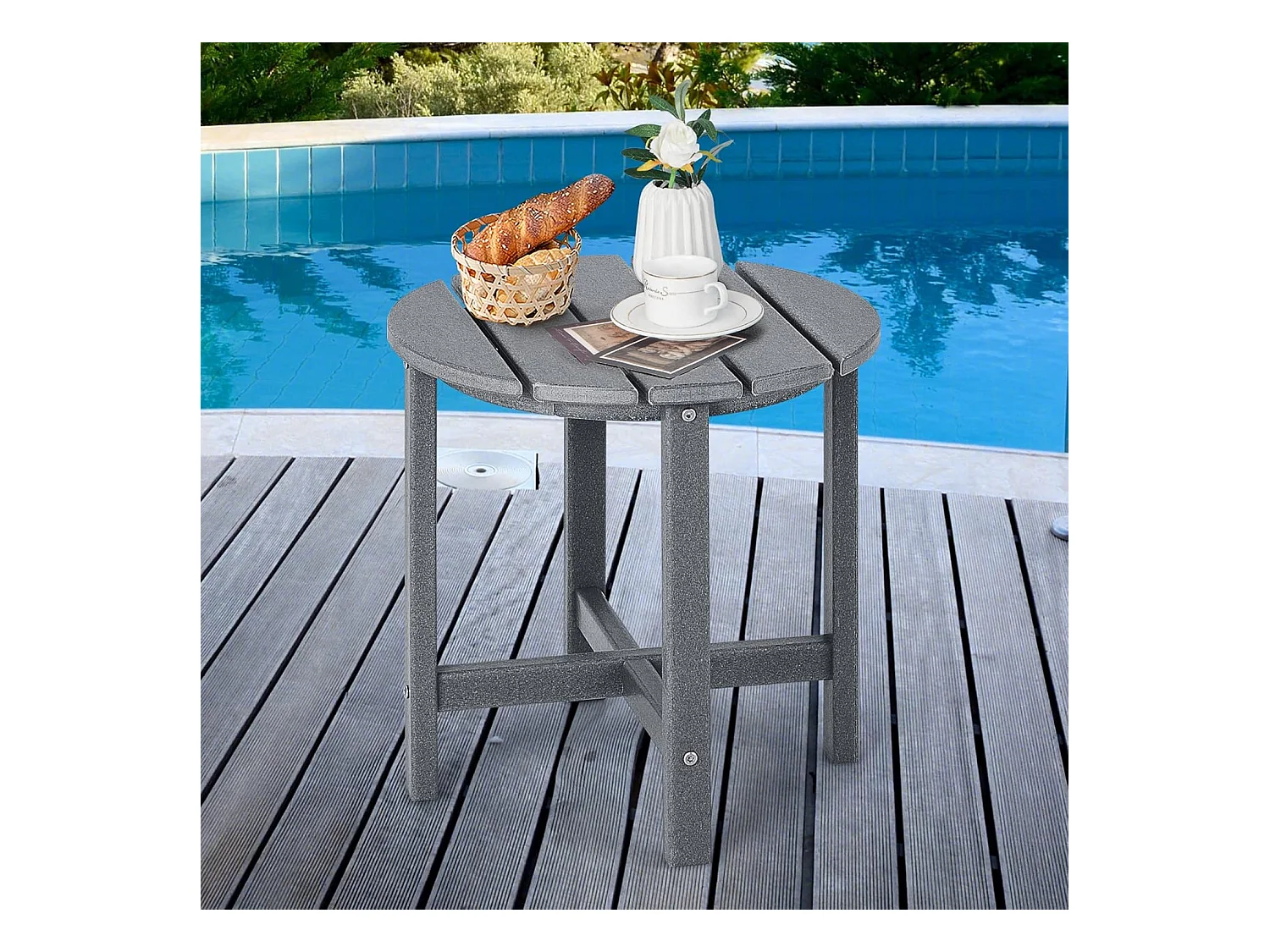 Table d’appoint extérieure en hdpe résistante aux intempéries,  46 x 46 cm, gris