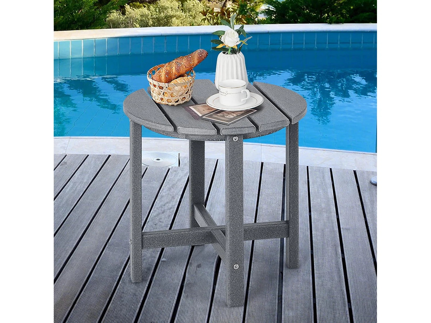 Table d’appoint extérieure en hdpe résistante aux intempéries,  46 x 46 cm, gris