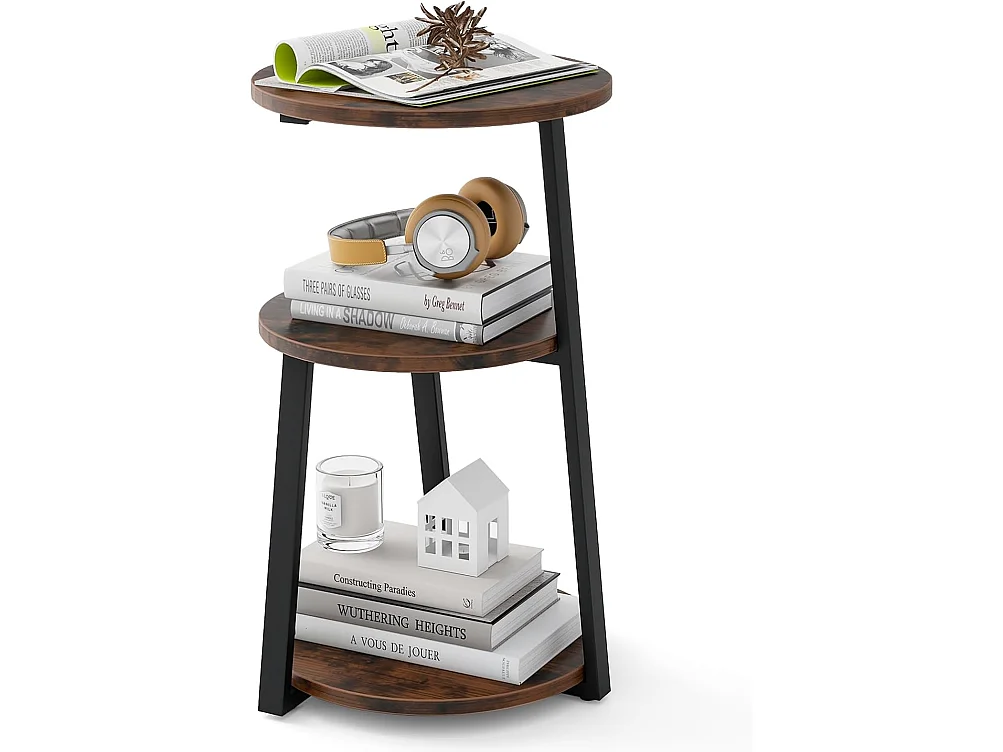 Table d'appoint, bout de canape 3 niveaux, cadre en métal, 40,5 x 38 x 62 cm (1)