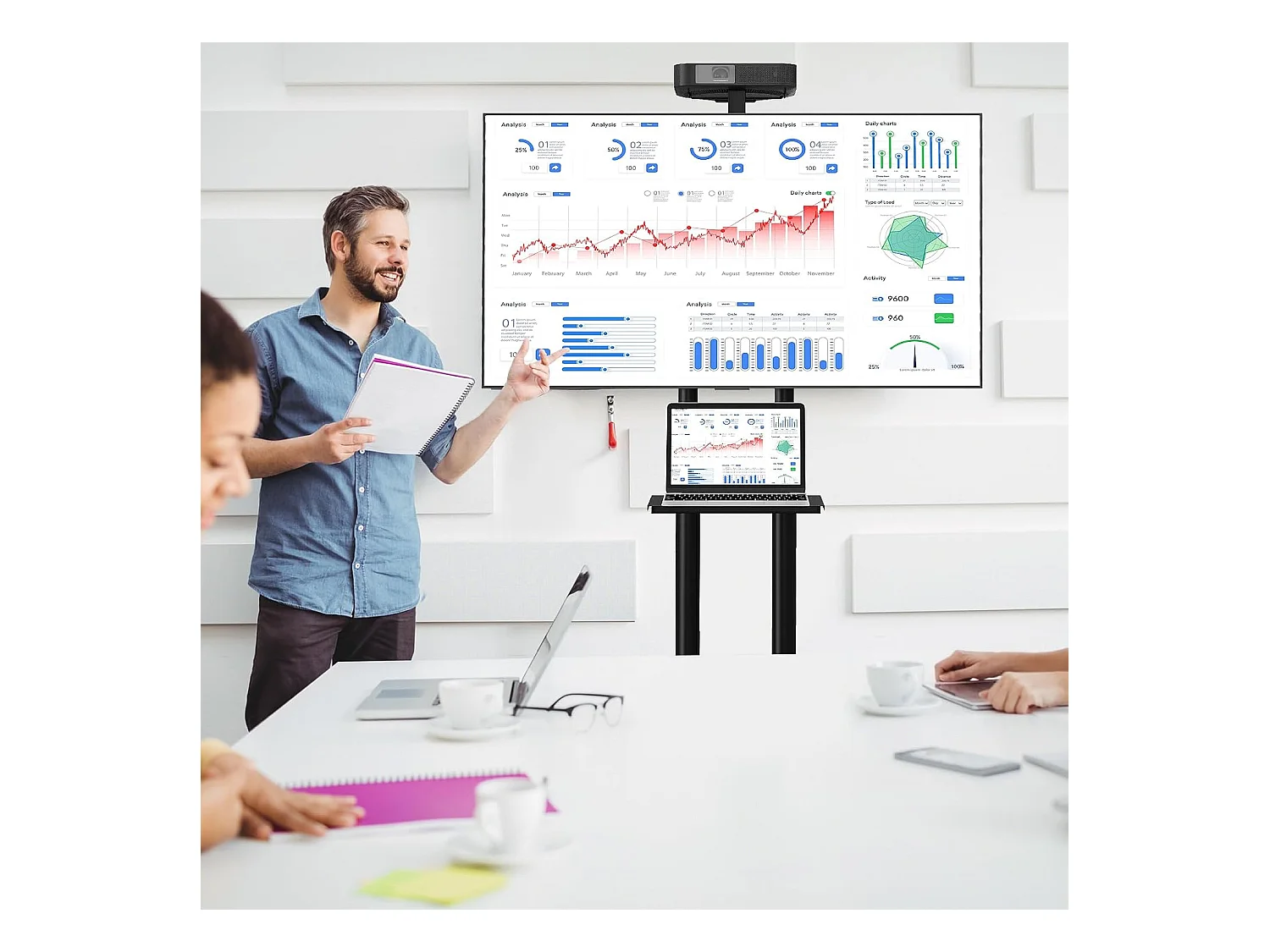 Support TV sur Pied Mobile pour 32 - 70 Pouces, Chariot TV à roulettes Réglable 2 Étagères pour Caméra et AV Passe-câbles VESA Max. 600 x 400 mm