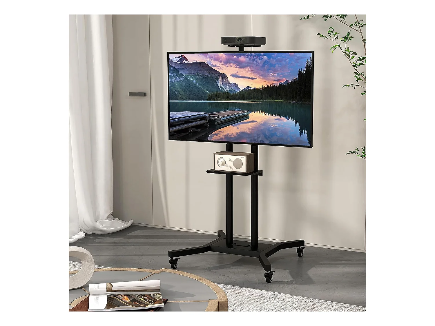 Support TV sur Pied Mobile pour 32 - 70 Pouces, Chariot TV à roulettes Réglable 2 Étagères pour Caméra et AV Passe-câbles VESA Max. 600 x 400 mm