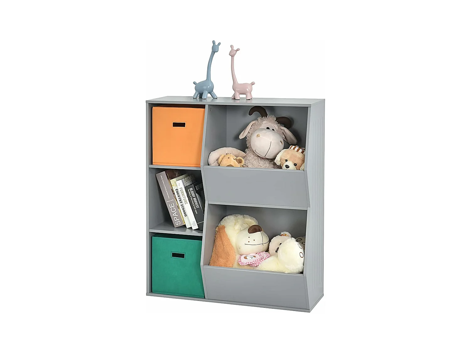 Placard de rangement pour jouets avec 2 paniers, 3 cubes, 77 x 35 x 93 cm gris