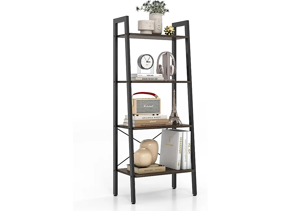 Étagère à 4 niveaux, cadre en métal, style industriel, 56 x 34 x 138 cm (chêne gris)