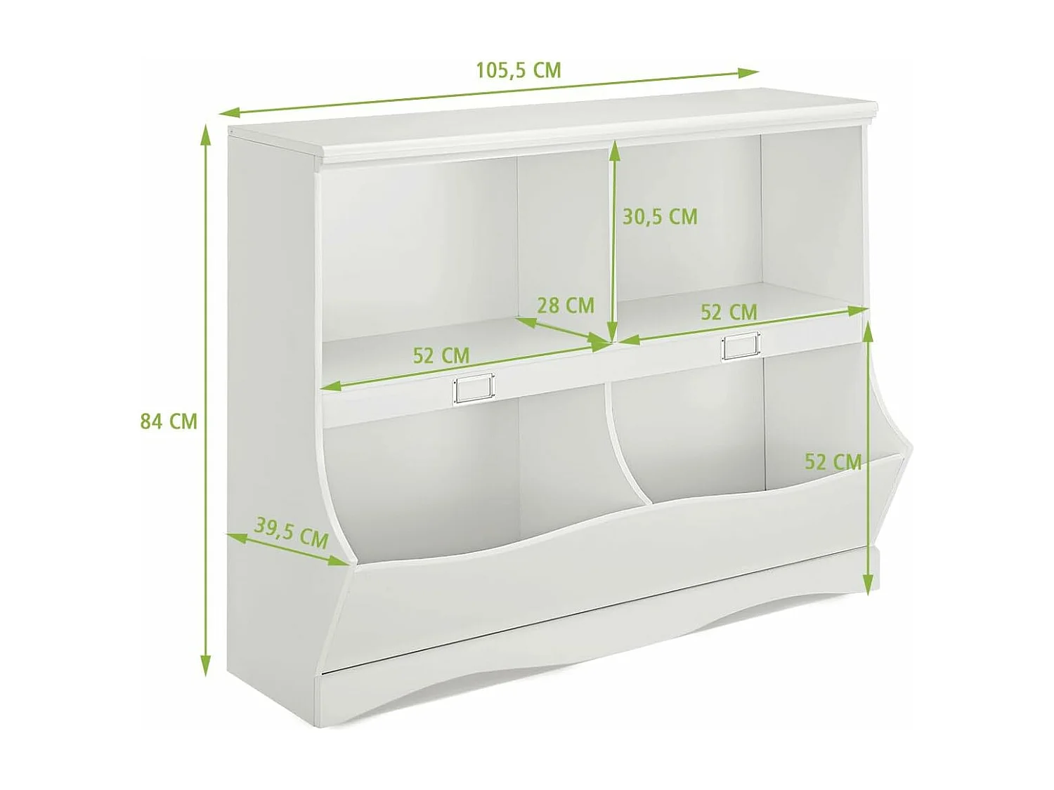 Bibliothèque enfants avec 4 compartiments, avec base en forme vague, 105,5 x 39,5 x 84 cm