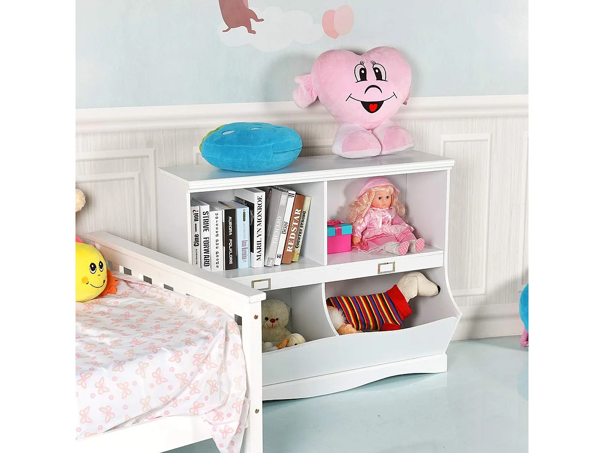 Bibliothèque enfants avec 4 compartiments, avec base en forme vague, 105,5 x 39,5 x 84 cm