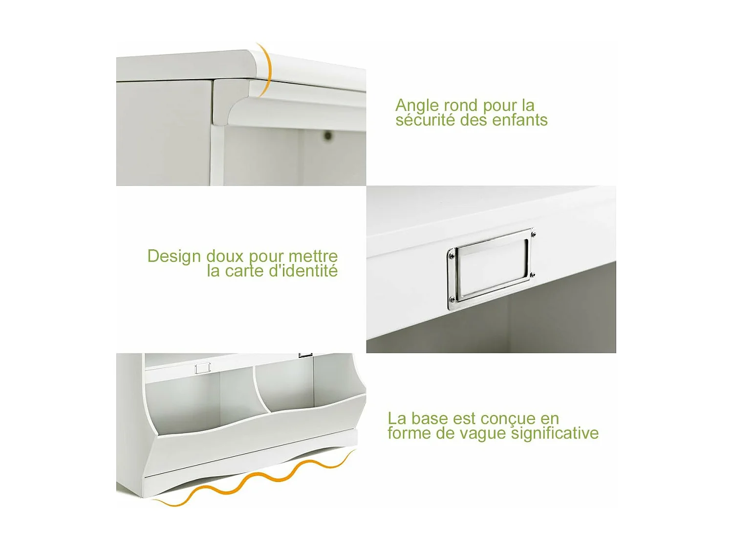 Bibliothèque enfants avec 4 compartiments, avec base en forme vague, 105,5 x 39,5 x 84 cm