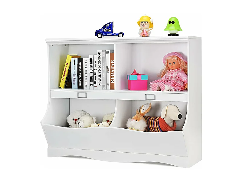 Bibliothèque enfants avec 4 compartiments, avec base en forme vague, 105,5 x 39,5 x 84 cm