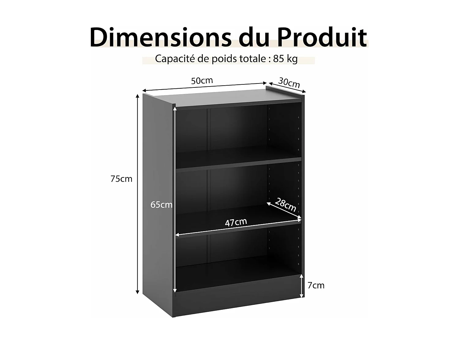 Bibliothèque, scandinave, hauteurs réglable 18 positions, 50 x 30 x 75 cm