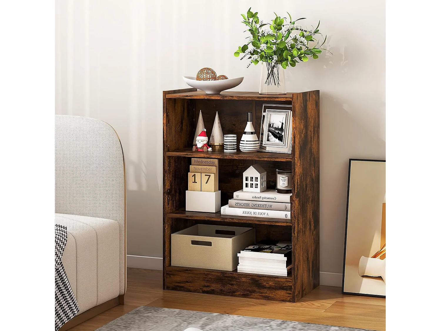 Bibliothèque, scandinave, hauteurs réglable, 50 x 30 x 75 cm (marron rustique)