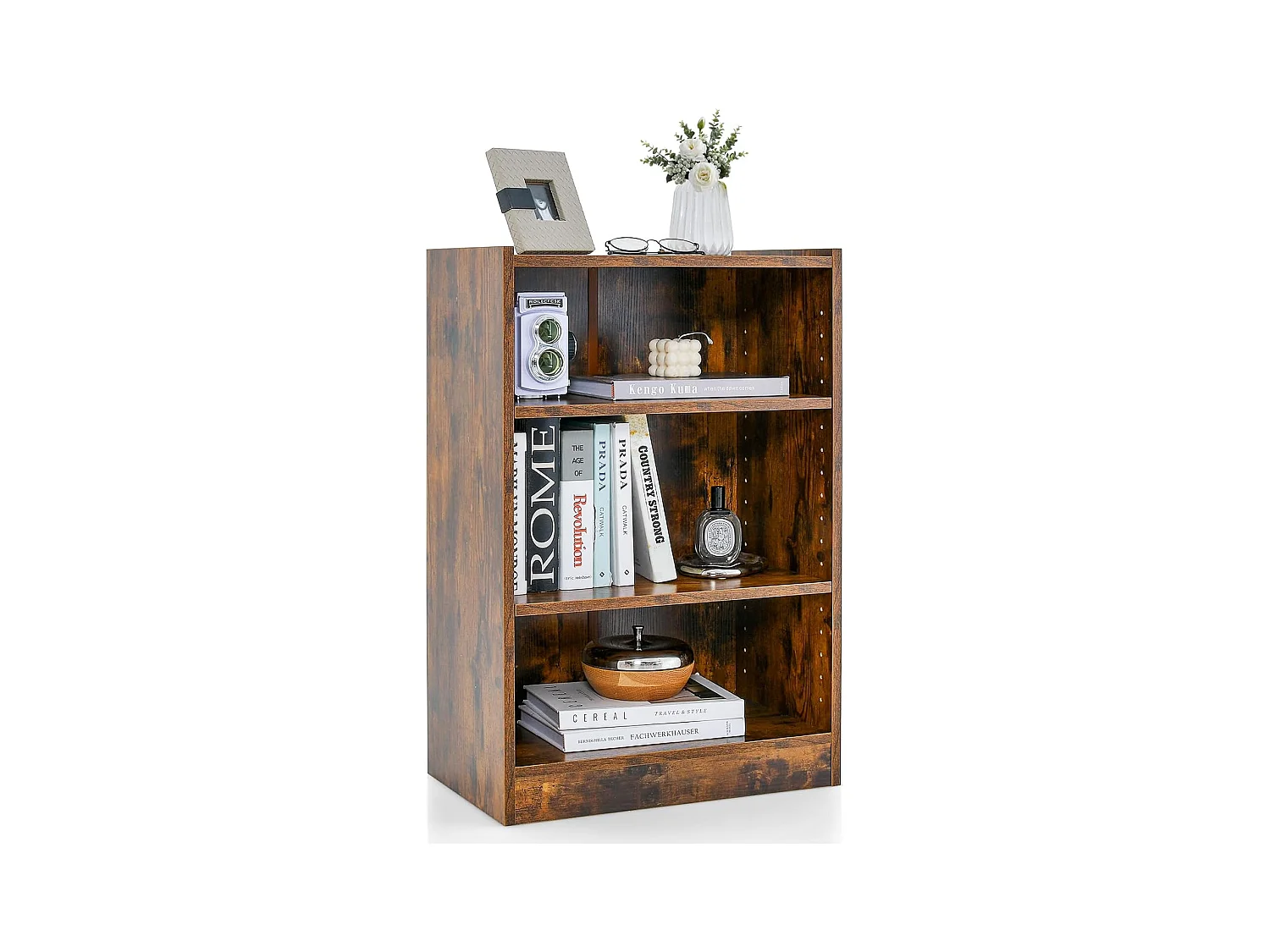 Bibliothèque, scandinave, hauteurs réglable, 50 x 30 x 75 cm (marron rustique)