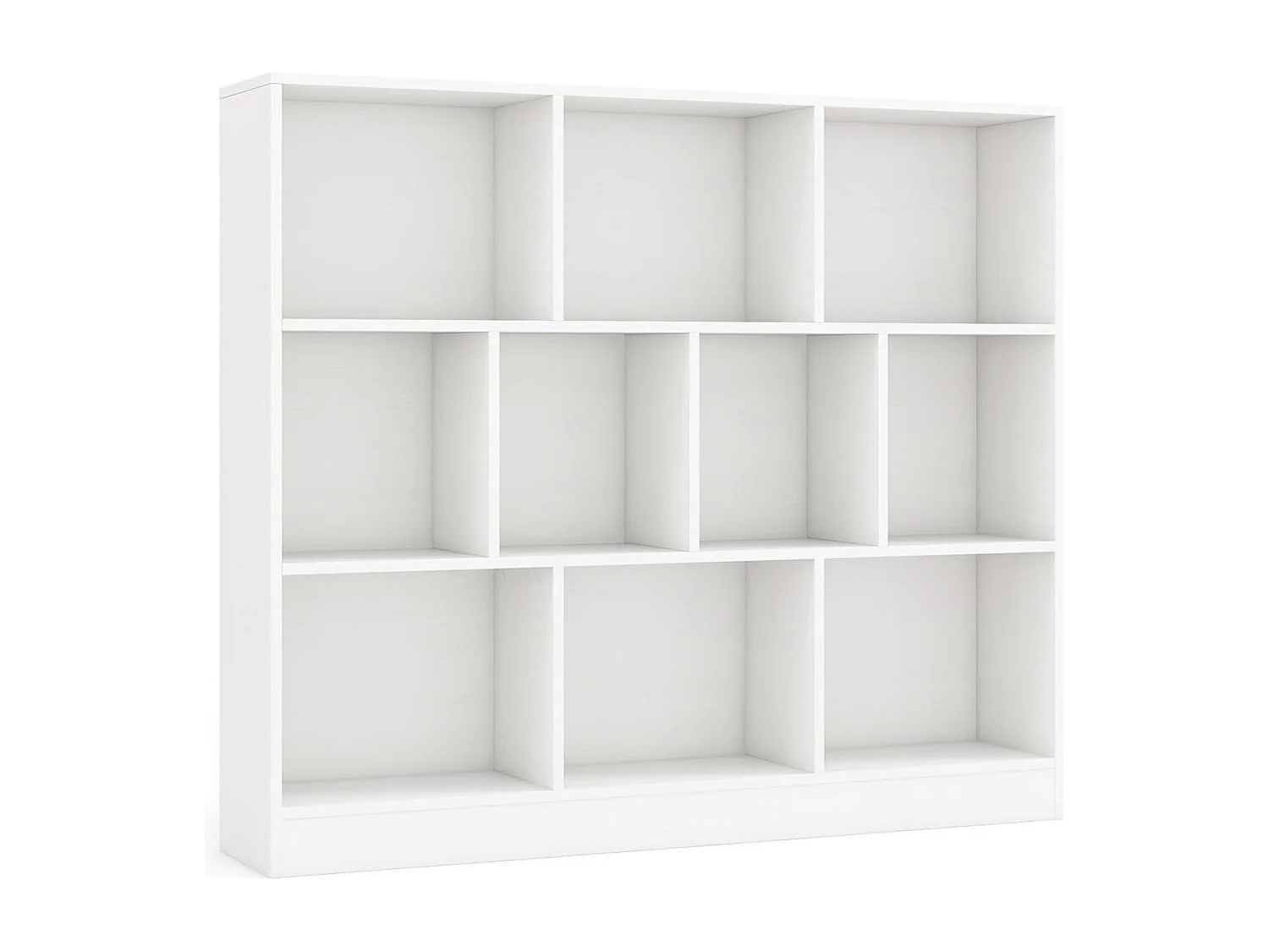 Bibliothèque Étagère à 10 Compartiments Ouverts, Meuble de Rangement à 3 Niveaux Kits Anti-basculement, Bibliothèque de Cloison Séparateur, pour Salon, Chambre, Bureau(Blanc)
