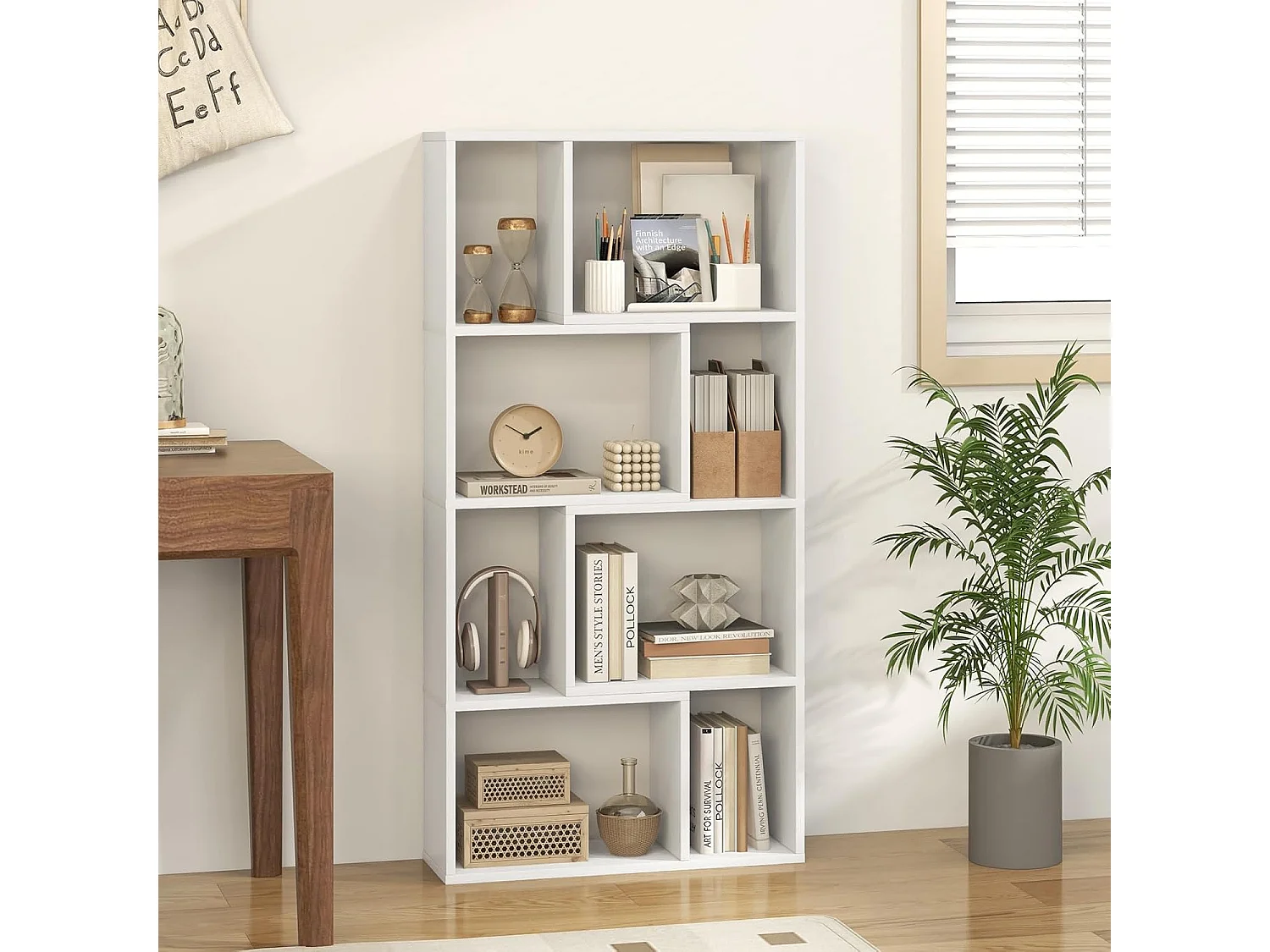 Bibliothèque étagère à 8 compartiments ouvertes, 20 x 60 x 120 cm (blanc)