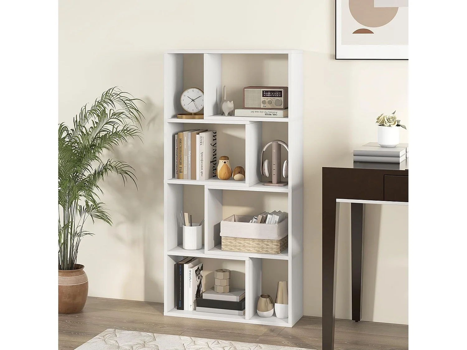 Bibliothèque étagère à 8 compartiments ouvertes, 20 x 60 x 120 cm (blanc)