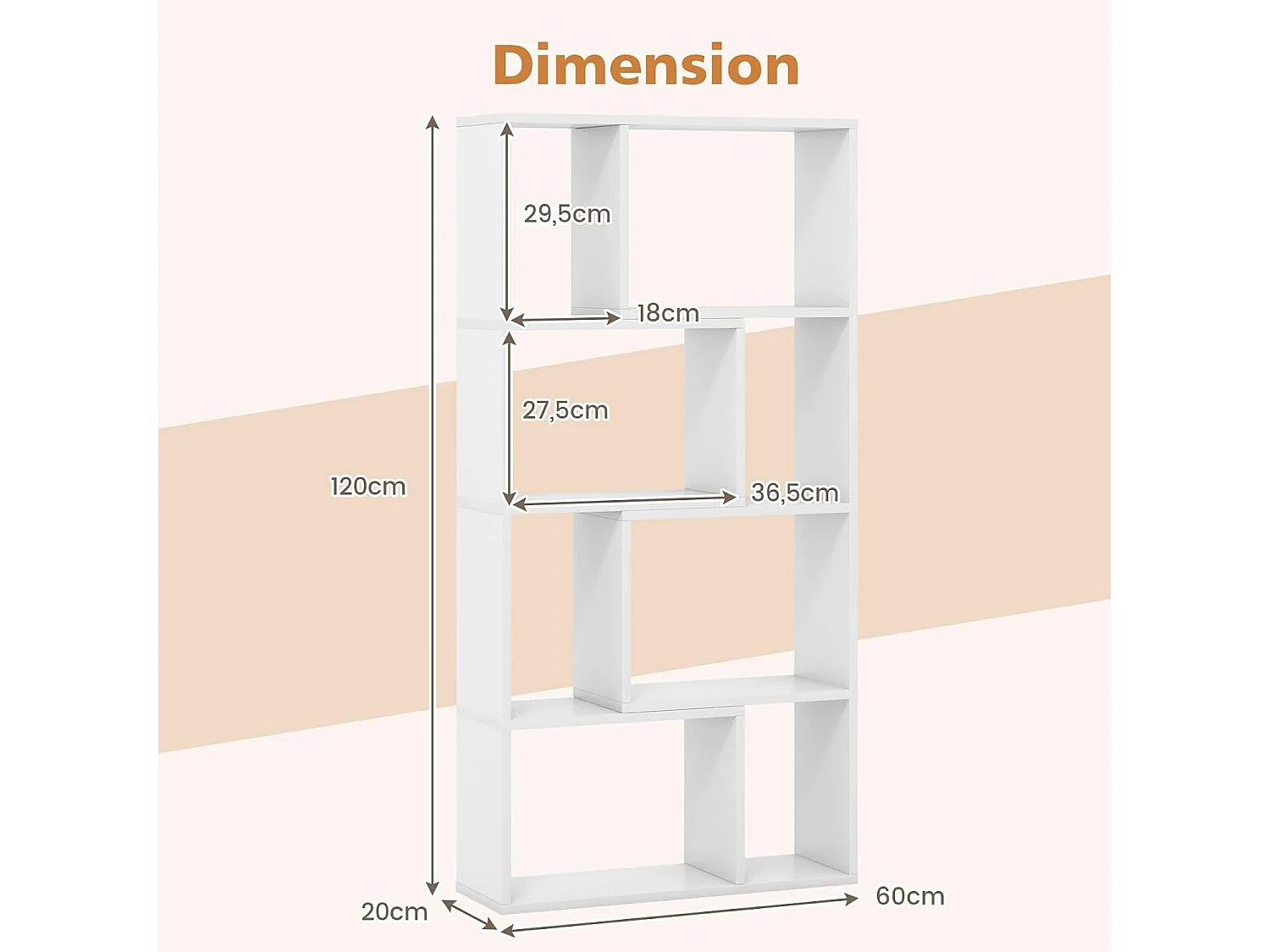 Bibliothèque étagère à 8 compartiments ouvertes, 20 x 60 x 120 cm (blanc)