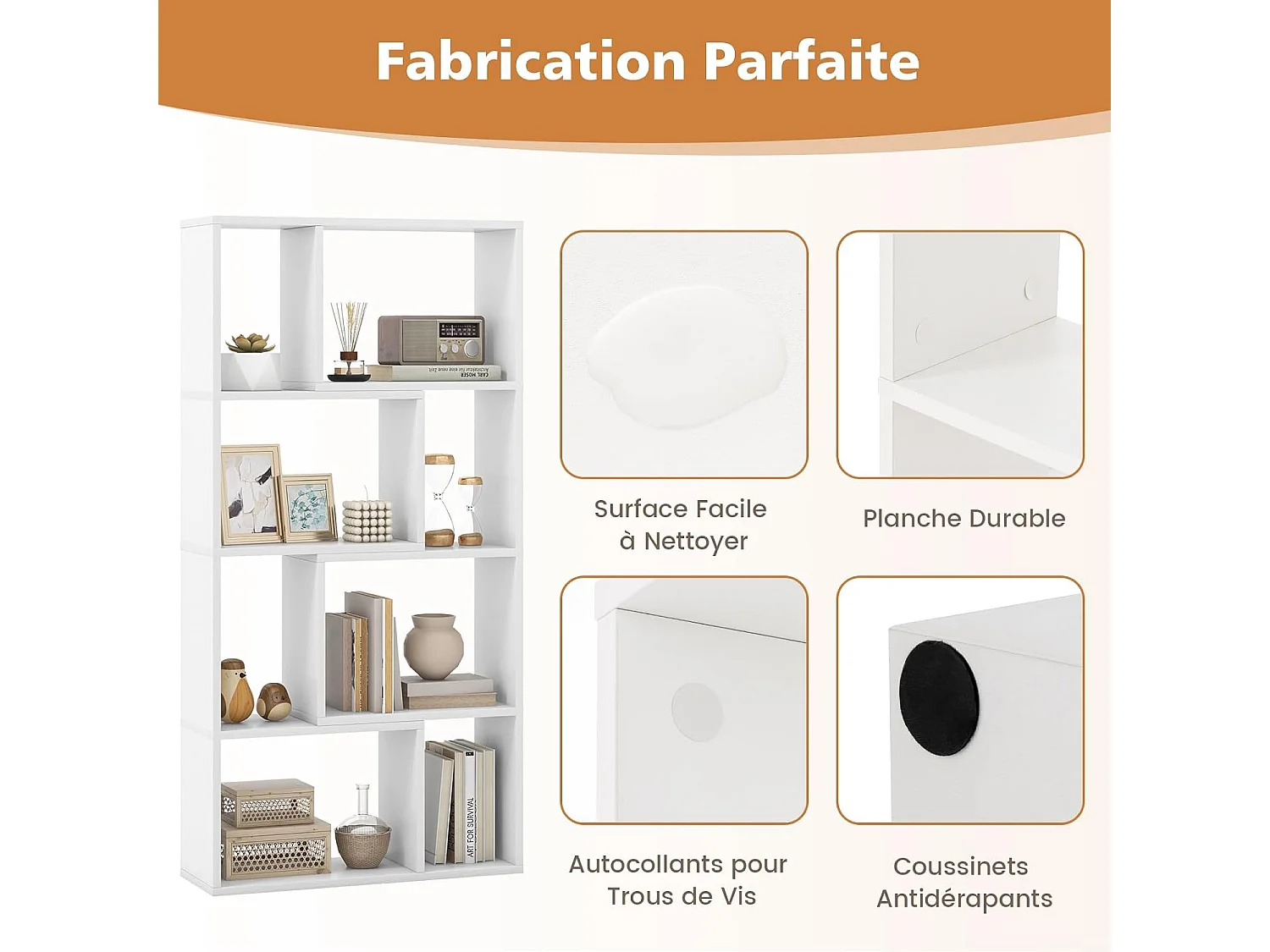 Bibliothèque étagère à 8 compartiments ouvertes, 20 x 60 x 120 cm (blanc)