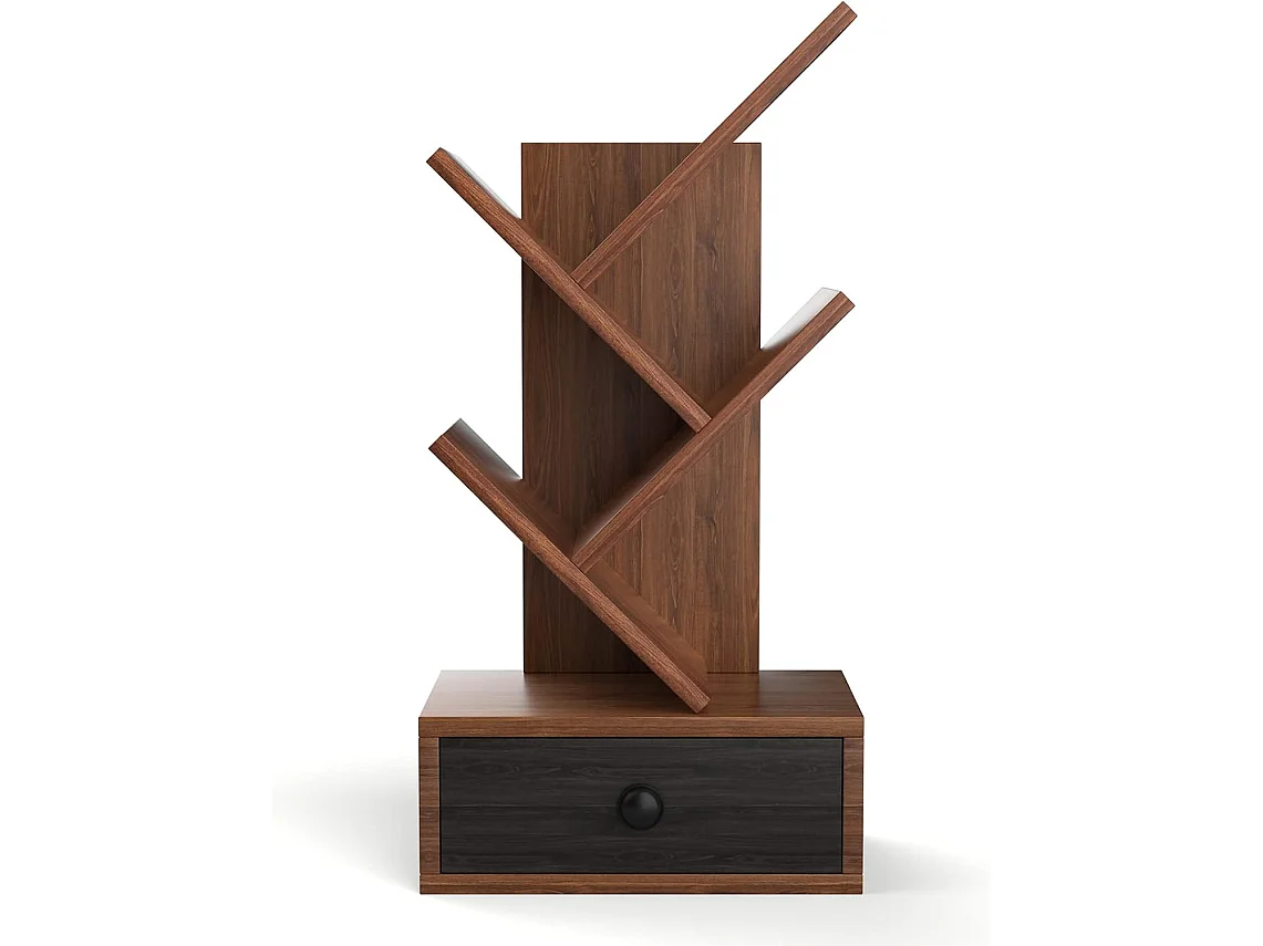 Bibliothèque industrielle à 5 niveaux en forme d’arbre, avec tiroir, marron rustique