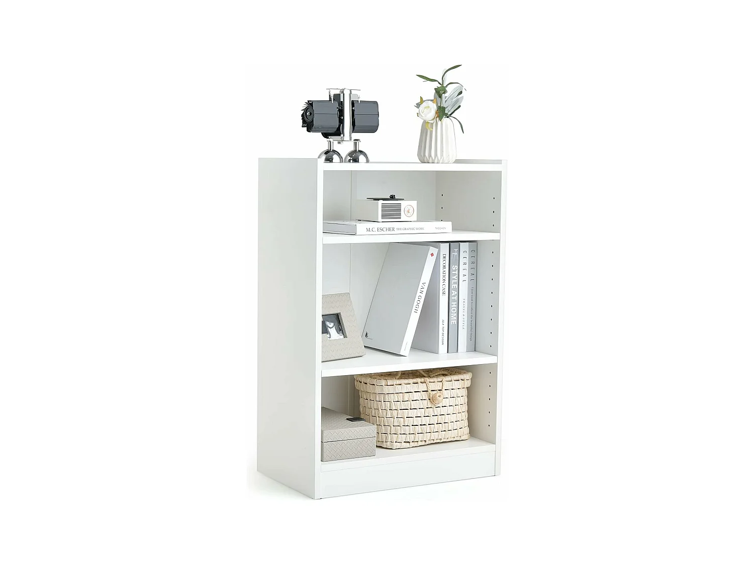 Bibliothèque à 3 niveaux avec 2 étagères réglables, salon, chambre, 50 x 30 x 75 cm