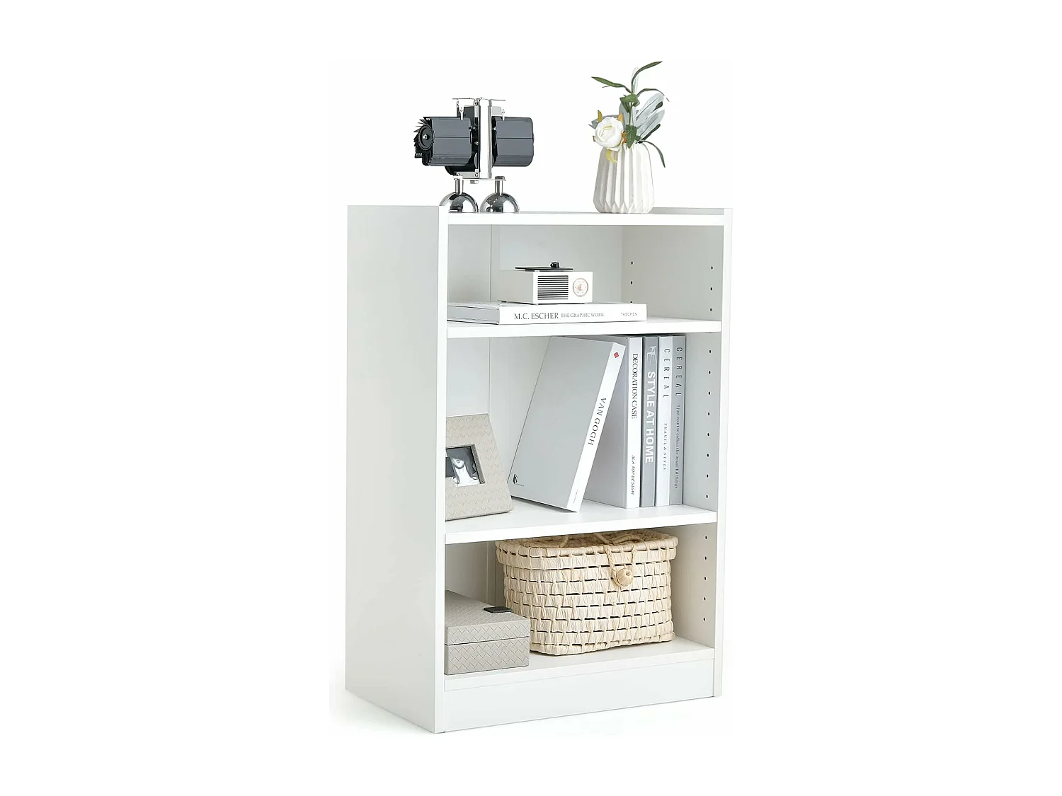 Bibliothèque à 3 niveaux avec 2 étagères réglables, salon, chambre, 50 x 30 x 75 cm