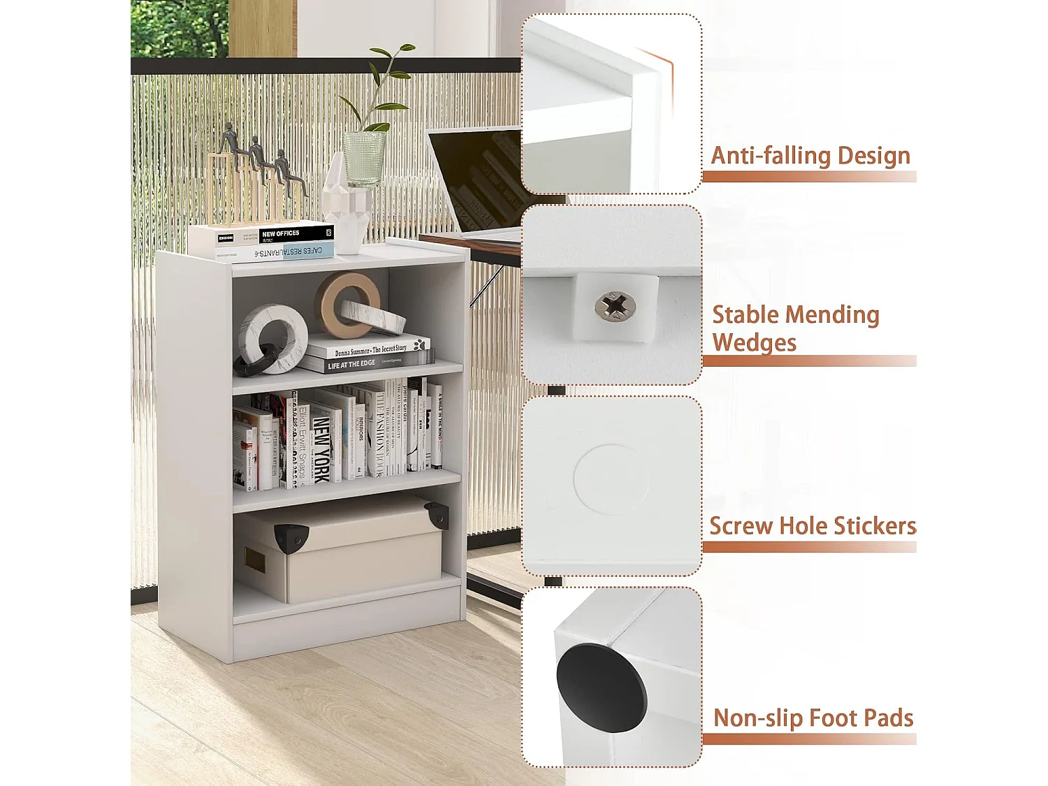 Bibliothèque à 3 niveaux avec 2 étagères réglables, salon, chambre, 50 x 30 x 75 cm