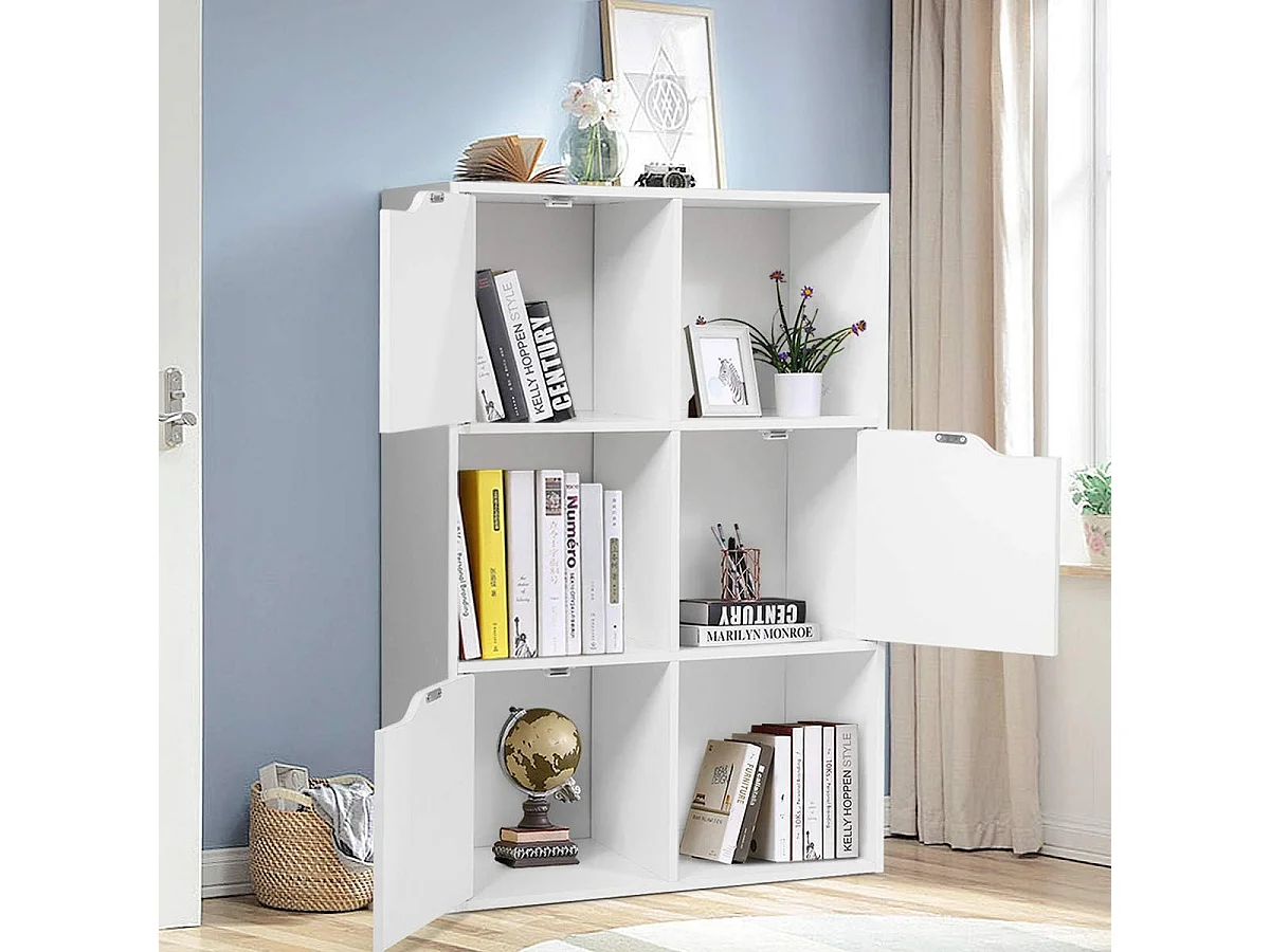 Bibliothèque étagère de rangement 6 cases, 3 cubes ouverts 28 x 28 cm, blanc