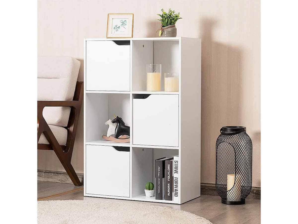 Bibliothèque étagère de rangement 6 cases, 3 cubes ouverts 28 x 28 cm, blanc