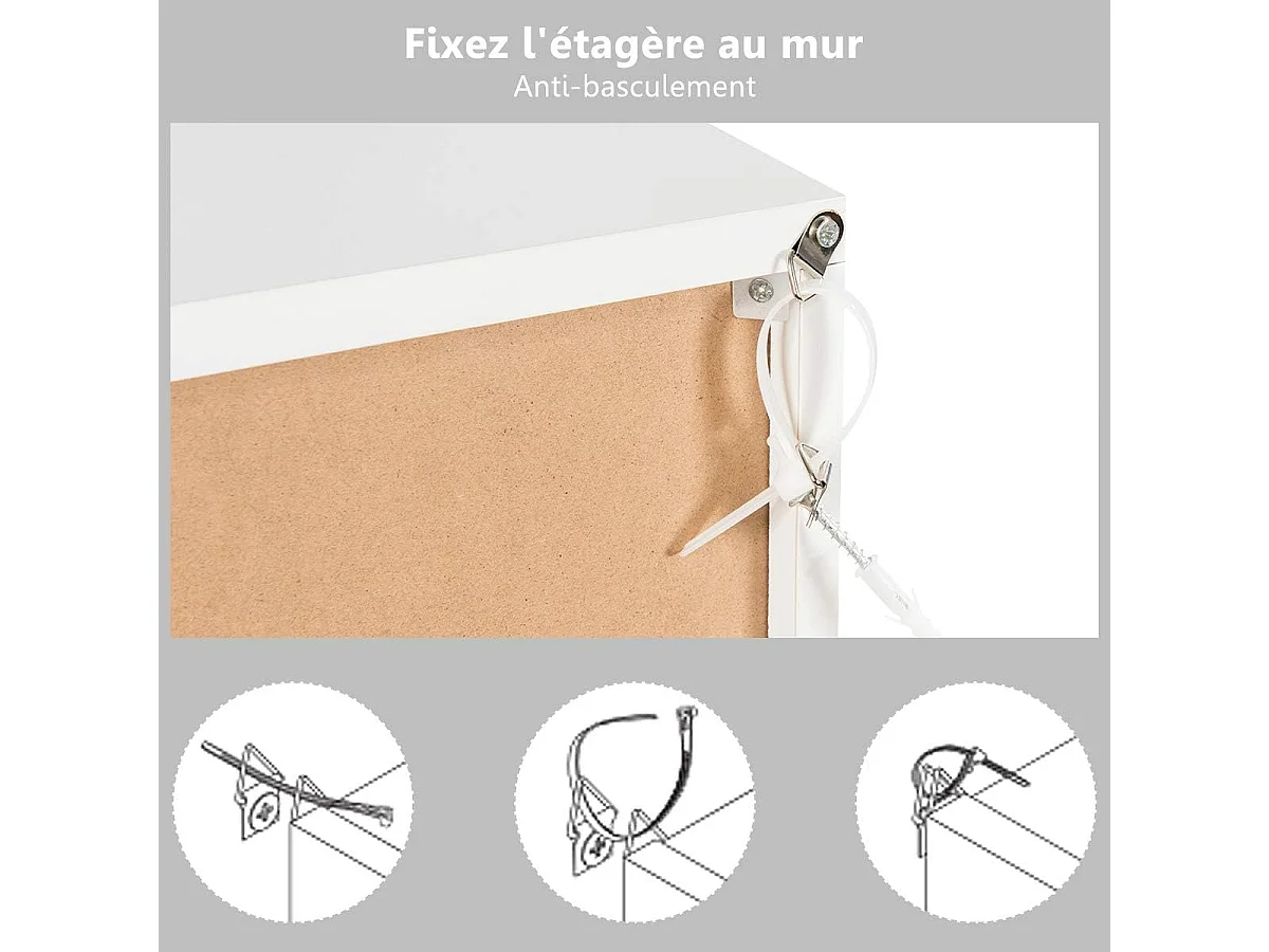 Bibliothèque étagère de rangement 6 cases, 3 cubes ouverts 28 x 28 cm, blanc