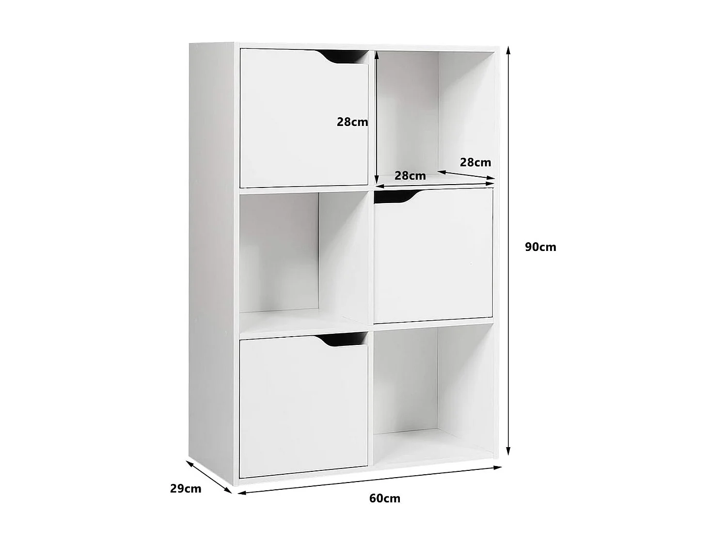 Bibliothèque étagère de rangement 6 cases, 3 cubes ouverts 28 x 28 cm, blanc