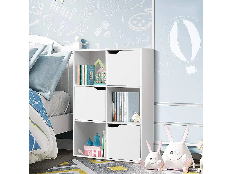 Bibliothèque étagère de rangement 6 cases, 3 cubes ouverts 28 x 28 cm, blanc