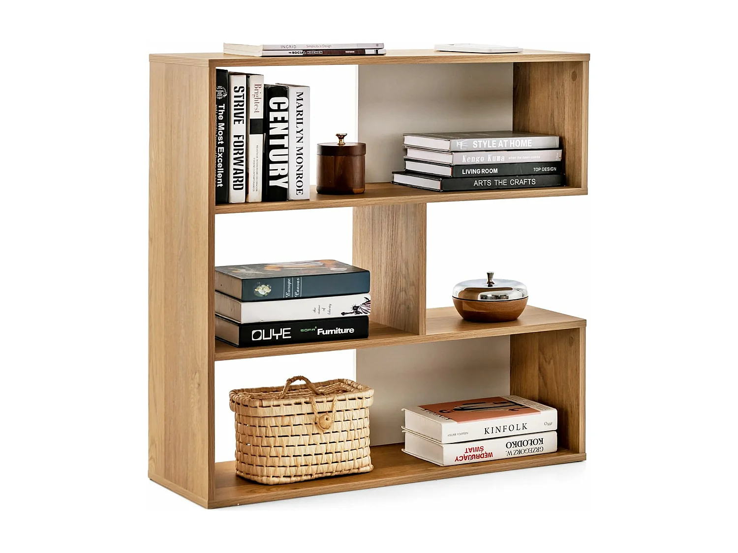 Bibliothèque concave, étagères à 3 niveaux, 29,5 x 84 x 83,5 cm, naturel