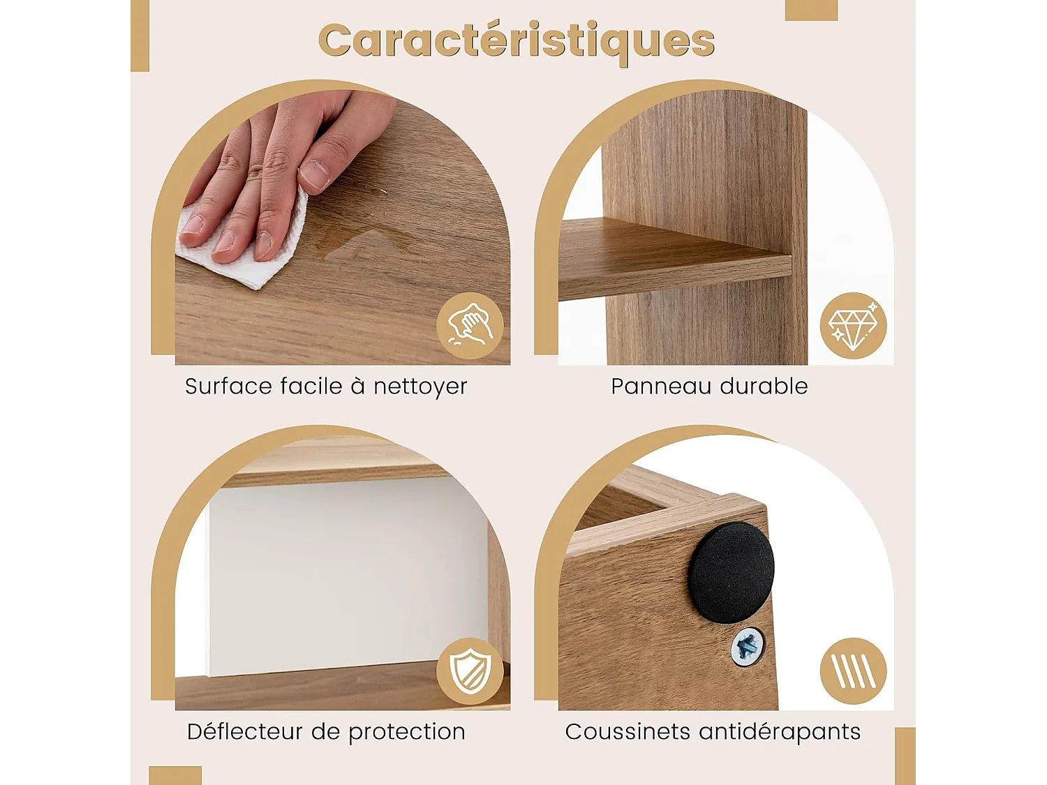 Bibliothèque concave, étagères à 3 niveaux, 29,5 x 84 x 83,5 cm, naturel