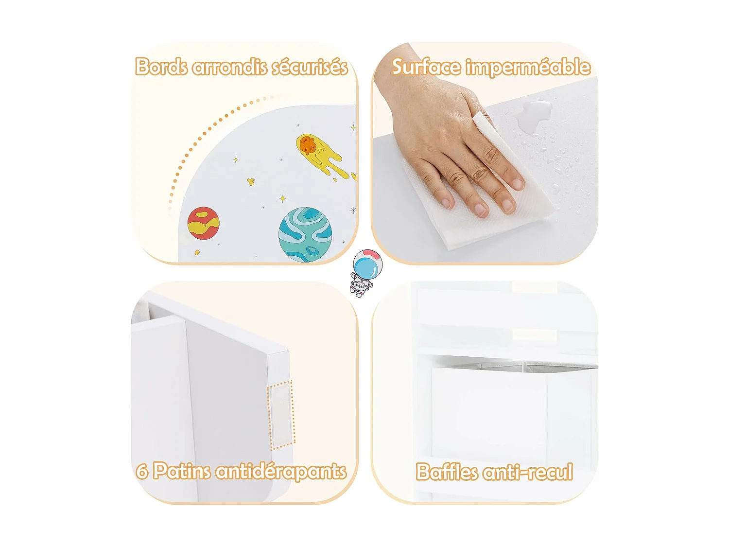 Meuble de rangement jouet enfants avec motif astronaute & 5 compartiments, 93x30x102cm