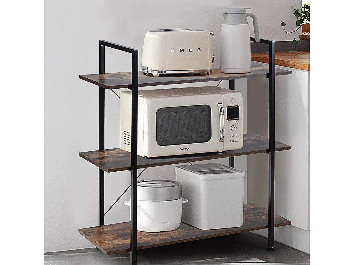 Bibliothèque à 3 niveaux, étagère industrielle avec cadre en métal, marron rustique