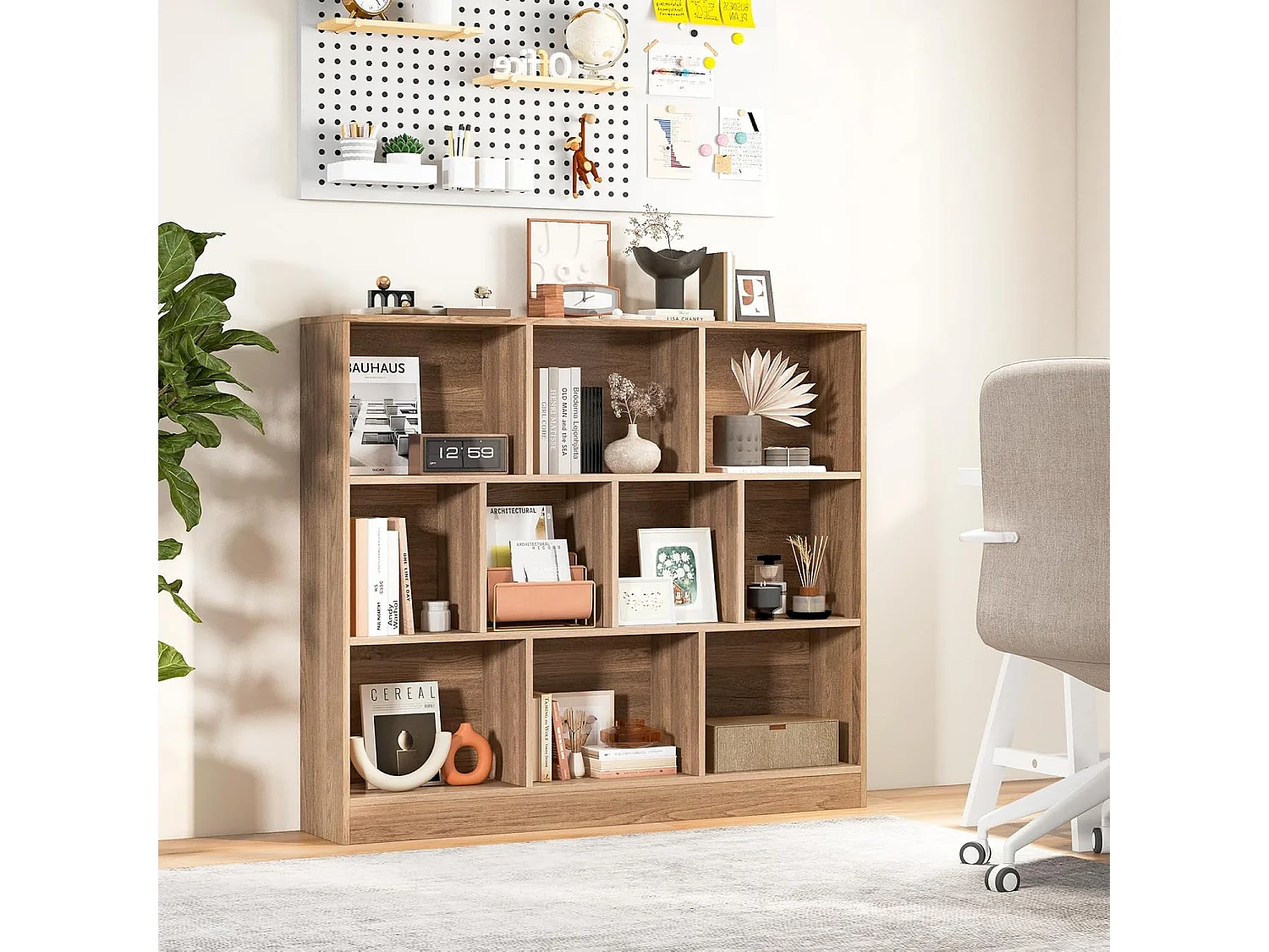 Bibliothèque étagère à 10 compartiments ouverts, meuble de rangement à 3 niveaux (naturel)