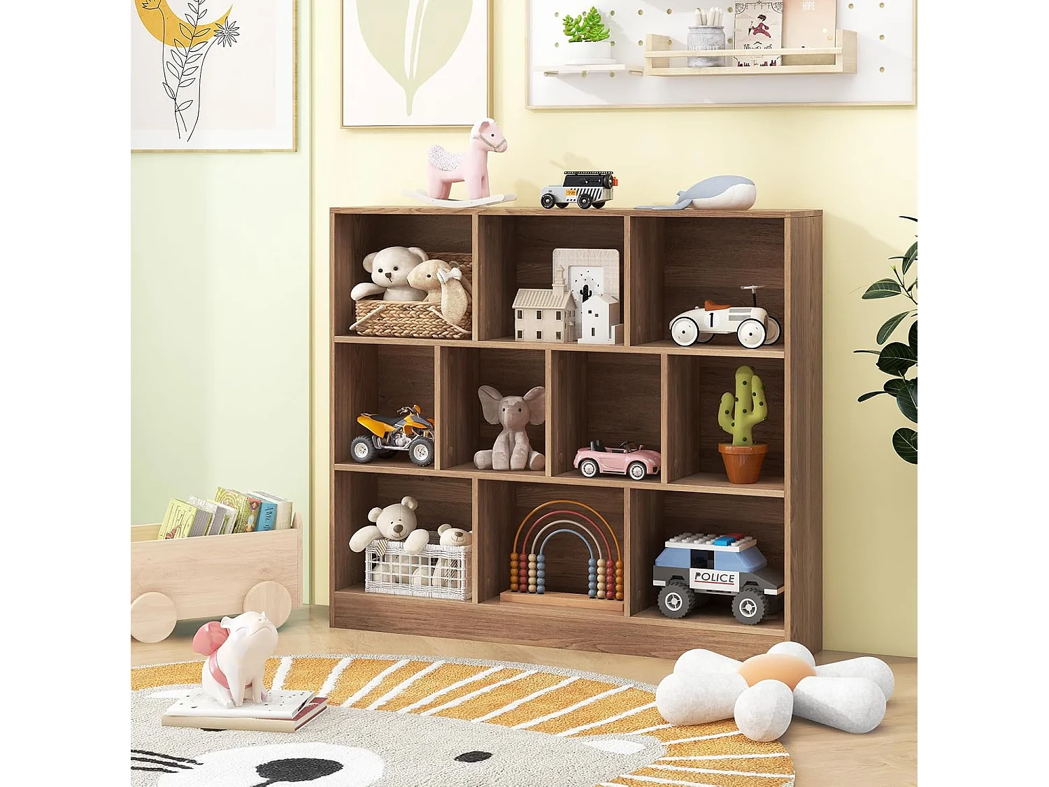 Bibliothèque étagère à 10 compartiments ouverts, meuble de rangement à 3 niveaux (naturel)