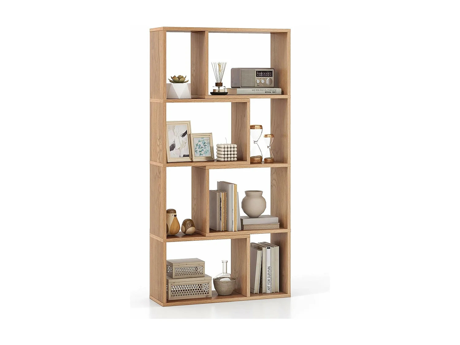 Bibliothèque étagère à 8 compartiments ouvertes,20 x 60 x 120 cm (naturel)