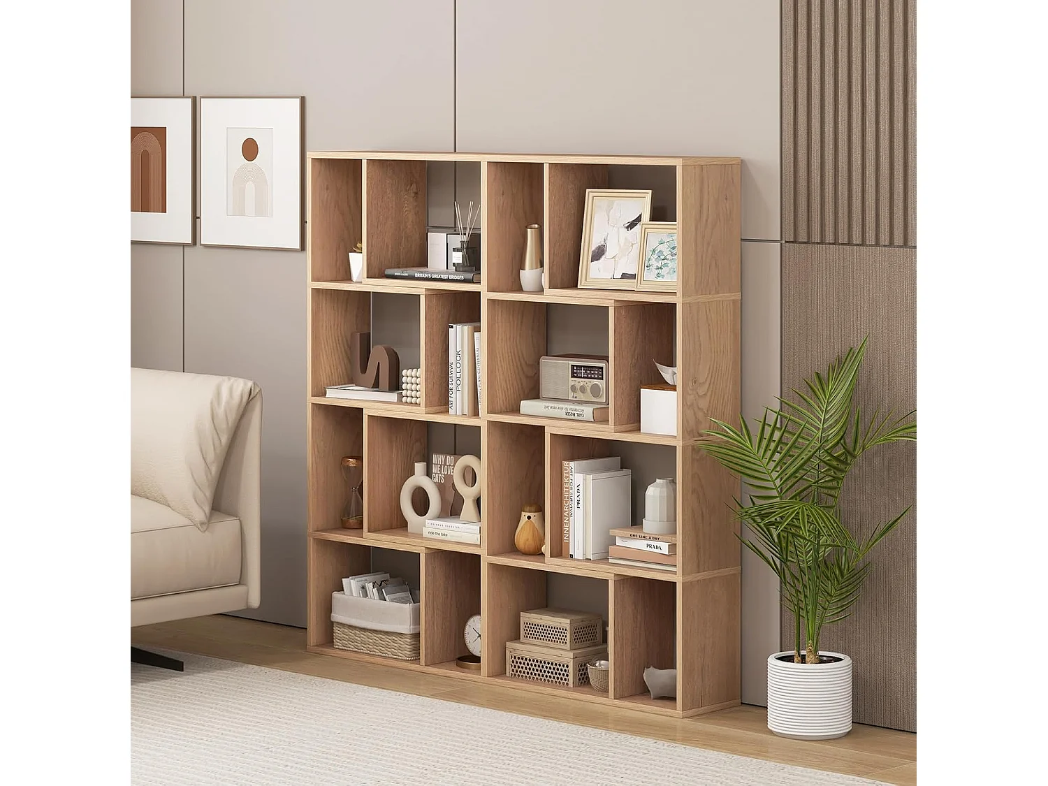 Bibliothèque étagère à 8 compartiments ouvertes,20 x 60 x 120 cm (naturel)