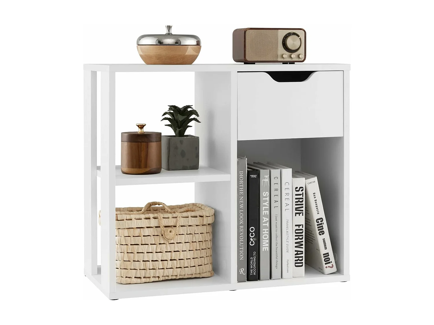 Bibliothèque à 3 cubes avec tiroir, meuble à 2 niveaux, 30 x 60 x 53 cm, blanc