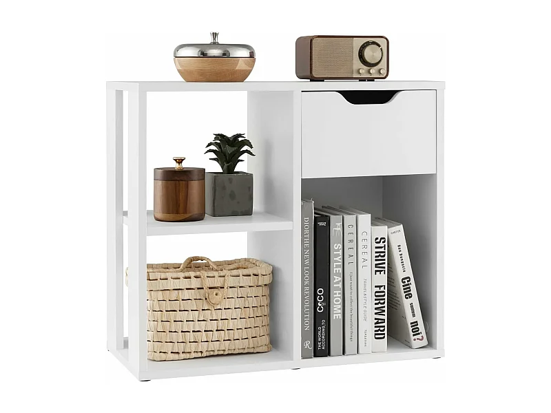 Bibliothèque à 3 cubes avec tiroir, meuble à 2 niveaux, 30 x 60 x 53 cm, blanc