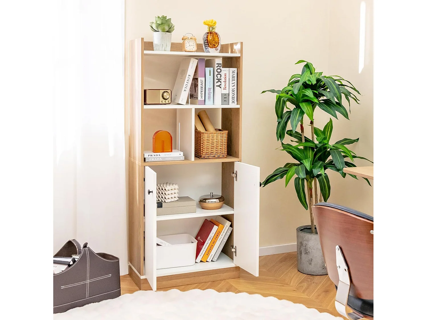 Bibliothèque, avec étagère ouverte, dispositif anti-basculement, 60x30x140cm