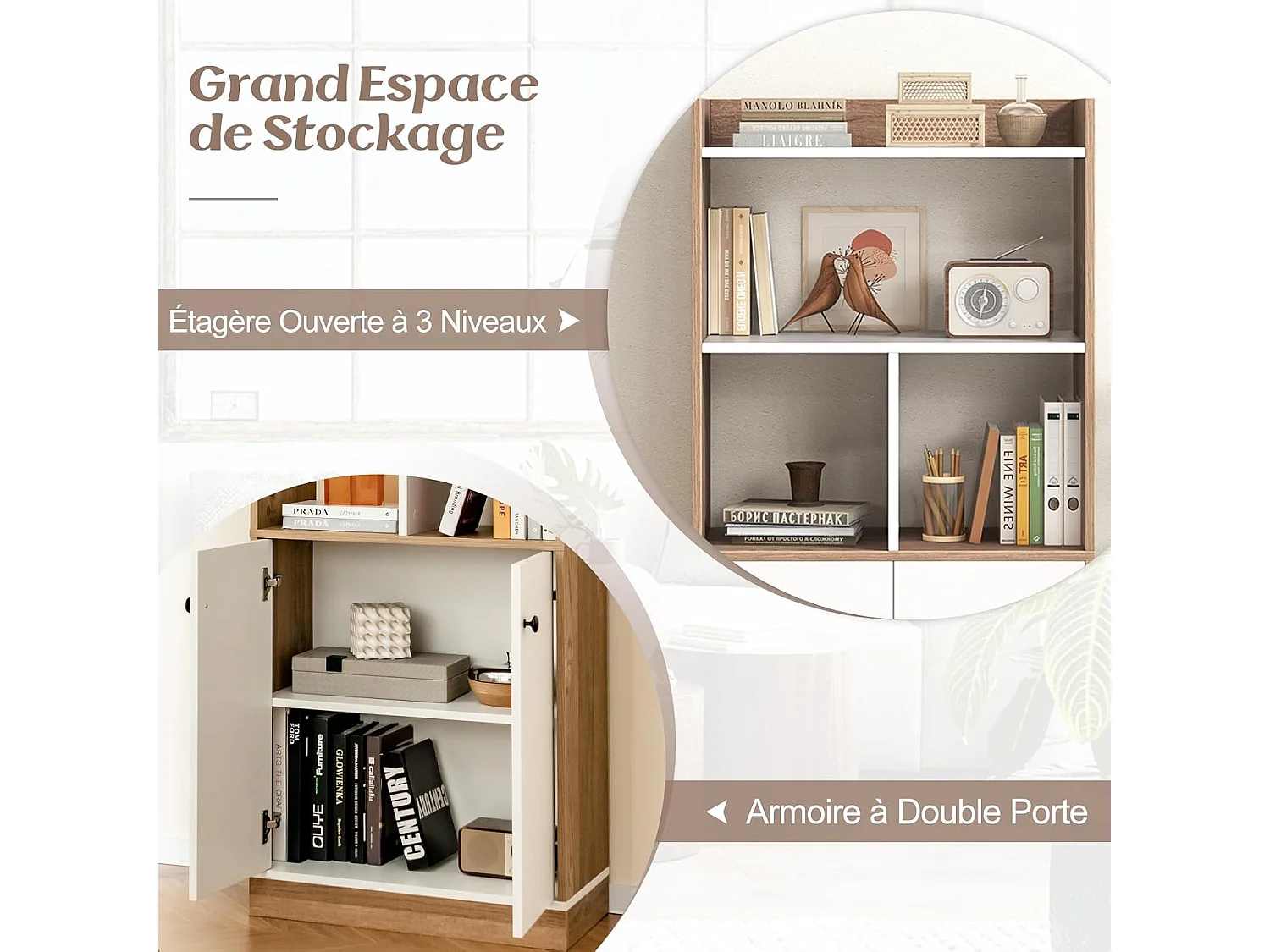 Bibliothèque, avec étagère ouverte, dispositif anti-basculement, 60x30x140cm