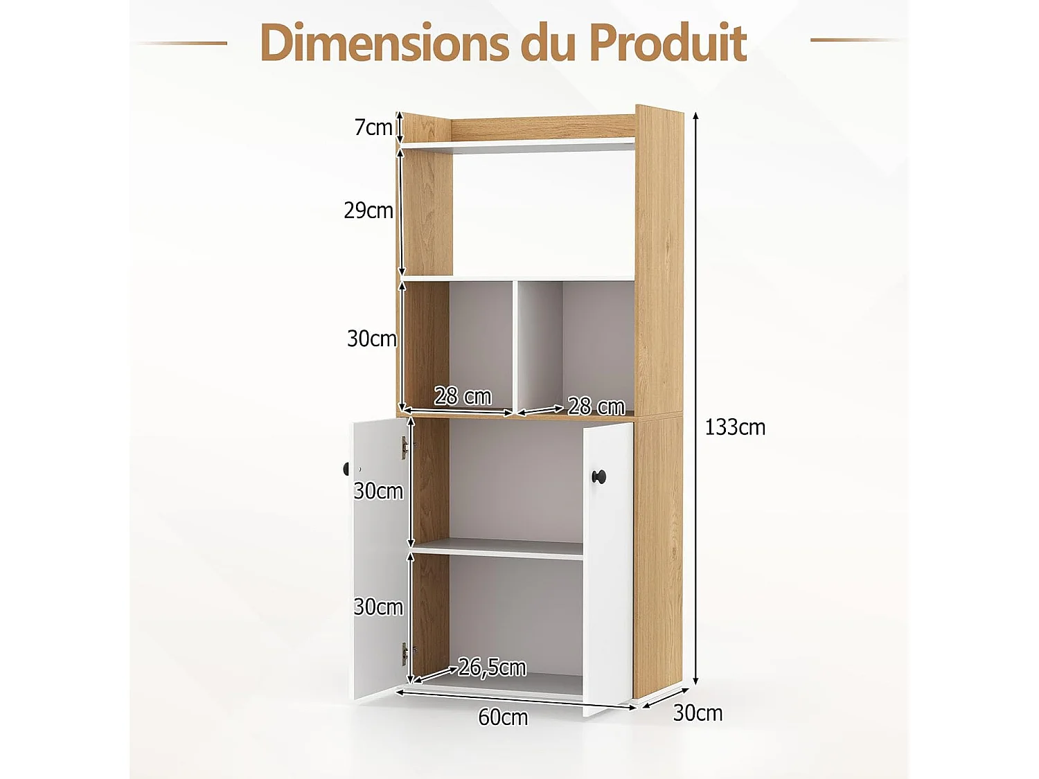 Boekenkast met open plank en anti-kantelvoorziening, 60x30x140cm
