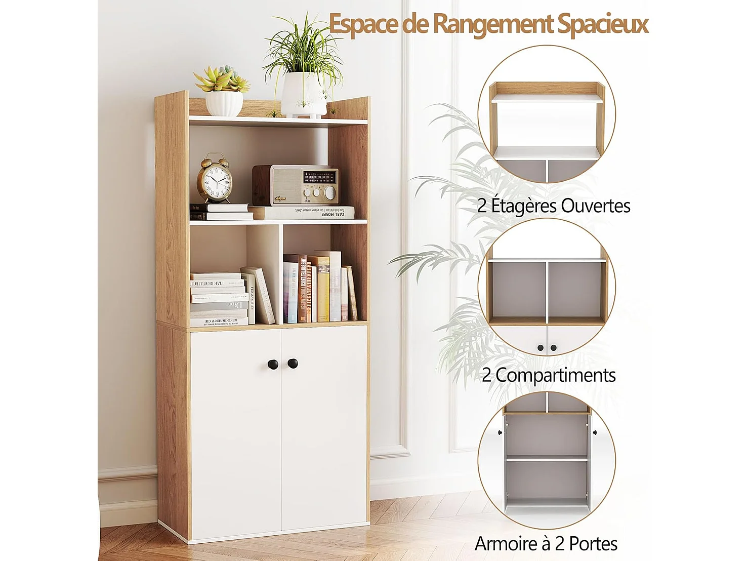 Boekenkast met open plank en anti-kantelvoorziening, 60x30x140cm