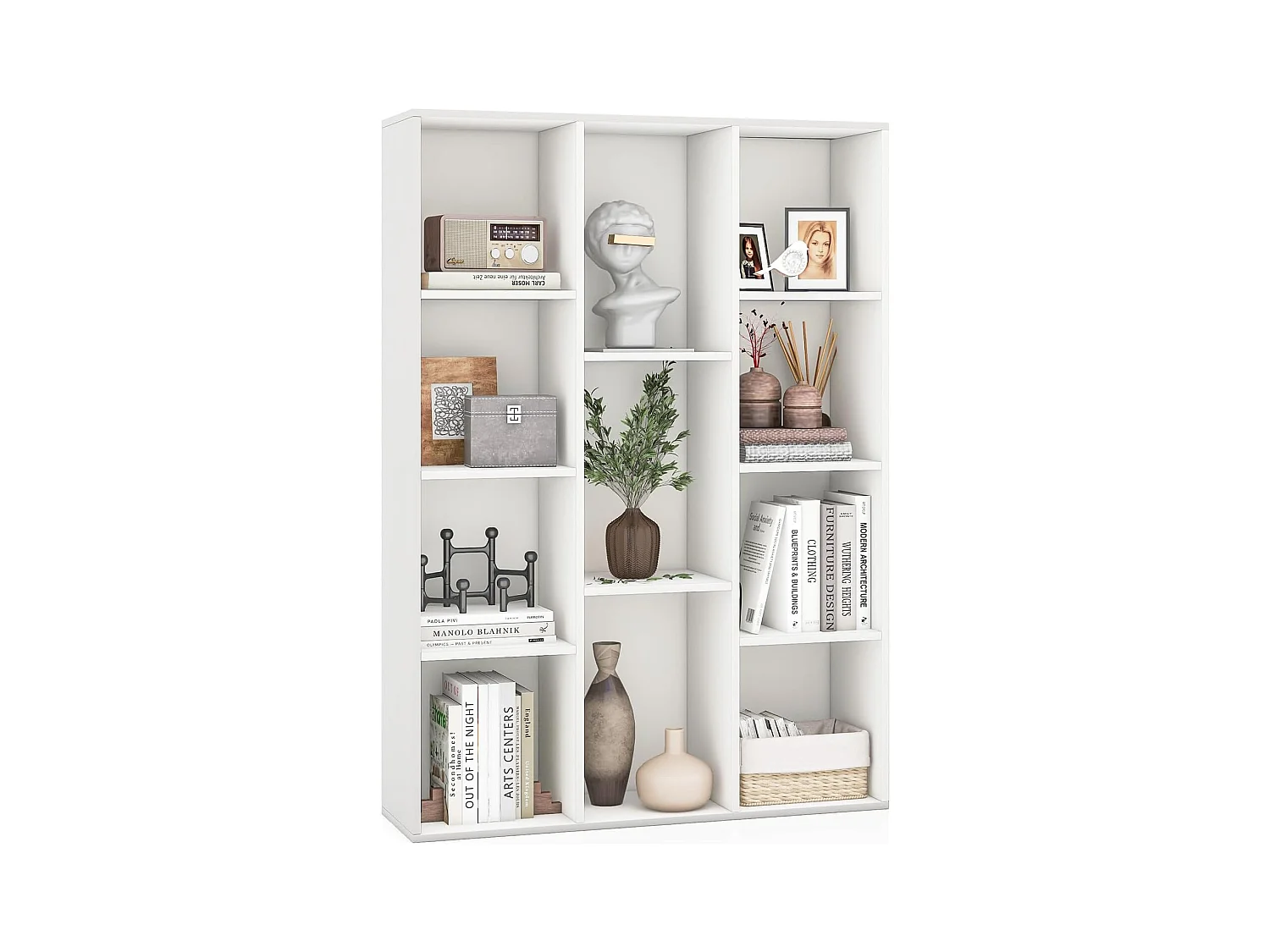 Bibliothèque à 11 cubes, avec compartiments,kits anti-basculement,24 x 74 x 106 cm, blanc