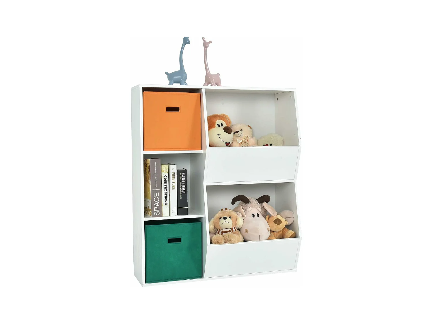 Placard de rangement pour jouets avec 2 paniers, 3 cubes, 77 x 35 x 93 cm blanc